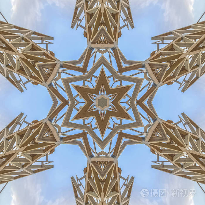 镜像对称反射轴上的几何万花筒图案.