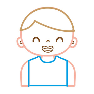 彩色线微笑男孩与t恤和发型矢量插图