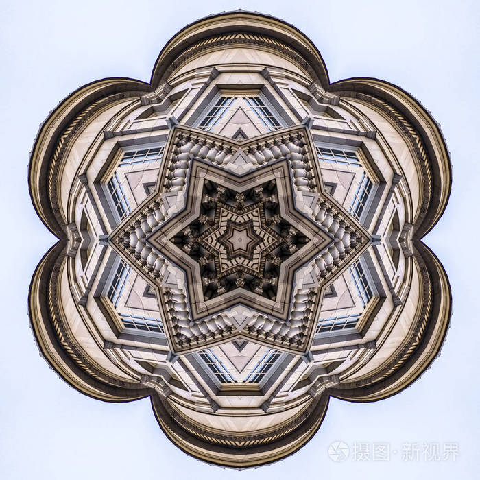 镜像对称反射轴上的几何万花筒图案.