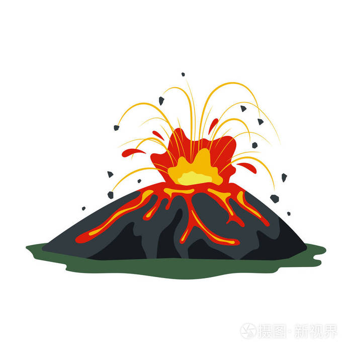 火山喷发与岩浆烟骨灰查出在白色背景火山活动热熔岩爆发平的向量例证