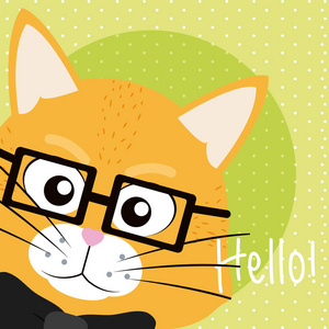 猫打招呼卡通矢量插图平面设计图片