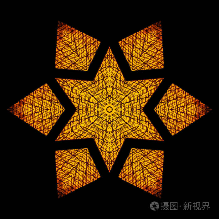 镜像对称反射轴上的几何万花筒图案.