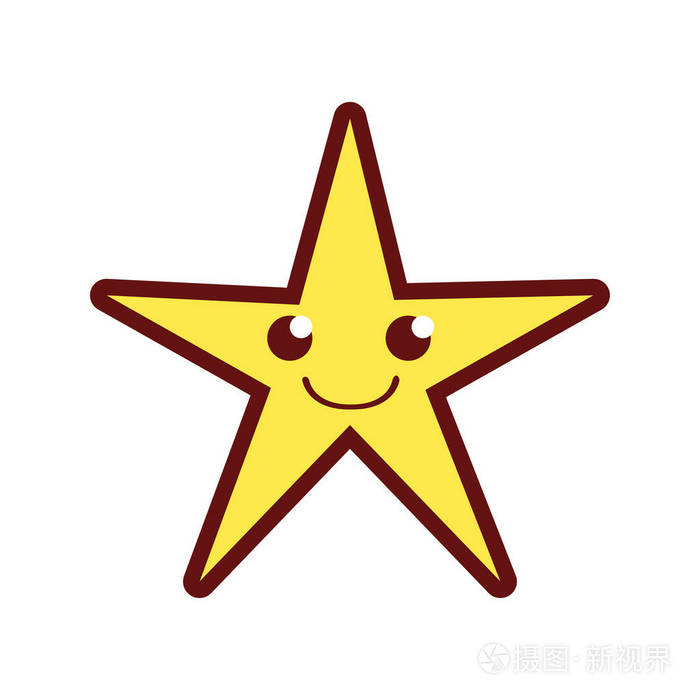 线色微笑闪亮明星卡瓦伊卡通插图