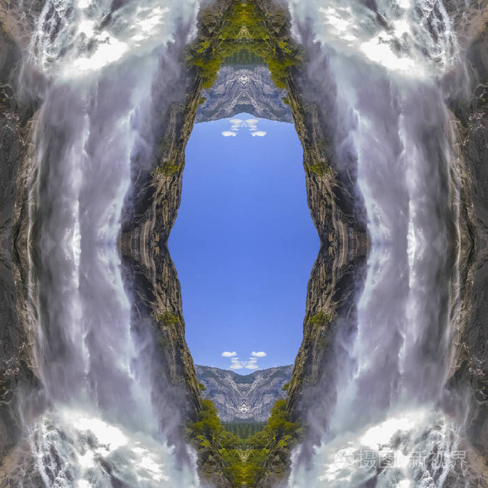 镜像对称反射轴上的几何万花筒图案.