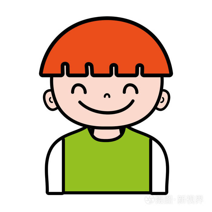 浅棕色头发的男孩t恤设计矢量插图