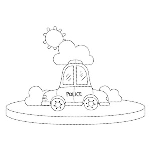 虚线形状警车服务与云和太阳矢量插图插画