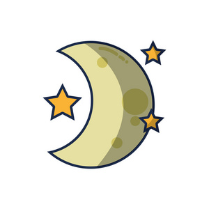 夜空中有星星的可爱月亮矢量插图