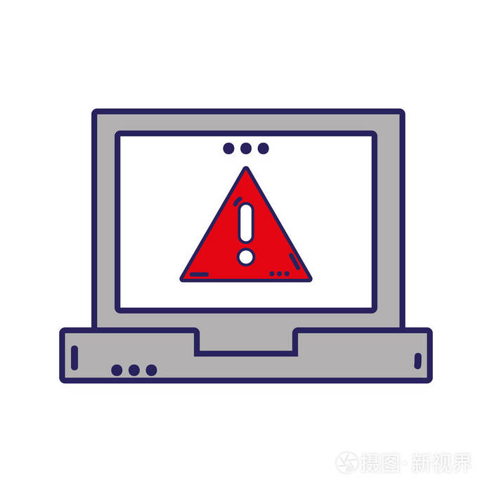 笔记本电脑技术矢量插图中的警告标志