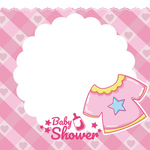 婴儿淋浴粉红卡空白注空间矢量插图平面设计