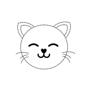 虚线形状睡猫头可爱动物矢量图照片