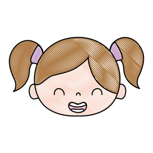 微笑女孩头部有两条尾巴的头发矢量插图