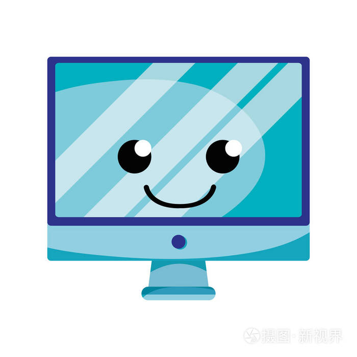 微笑电脑屏幕卡瓦伊卡通矢量图