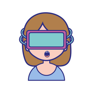 带3D眼镜的女孩虚拟视频游戏矢量插图