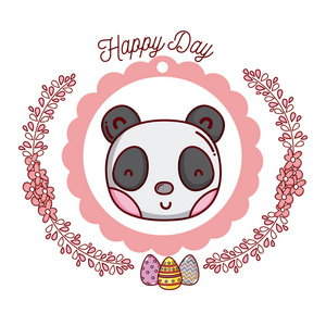 花圈矢量插图图案图案图案图案上有可爱熊猫熊的快乐天徽