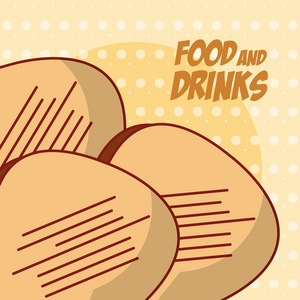 新鲜面包食品和饮料矢量图平面设计