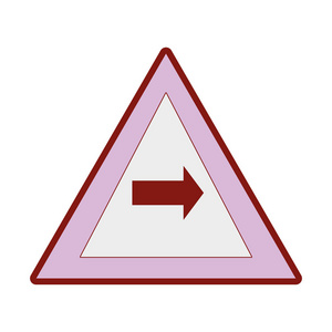 直线彩色三角形警告通知，右转标志矢量插图
