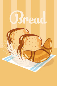 桌布上的美味面包矢量插图平面设计