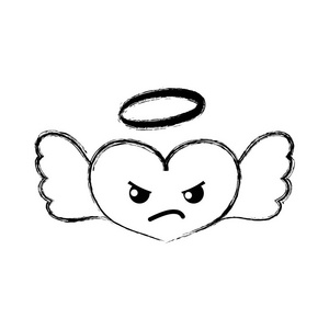图为愤怒的心天使Kawaii卡通矢量插图