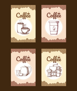 一套手绘咖啡卡矢量插图平面设计