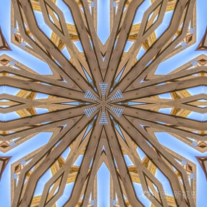 镜像对称反射轴上的几何万花筒图案.