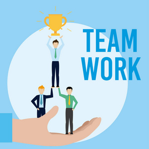 漫画卡通熊熊奖杯商务经理团队合作奖杯卡通矢量插图平面设计照片