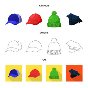 服装和帽子图标的矢量插图。一套服装和贝雷帽库存向量例证