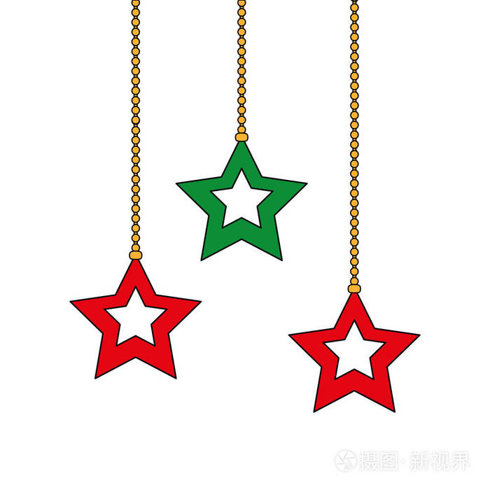星星挂在梅里圣诞装饰矢量插图