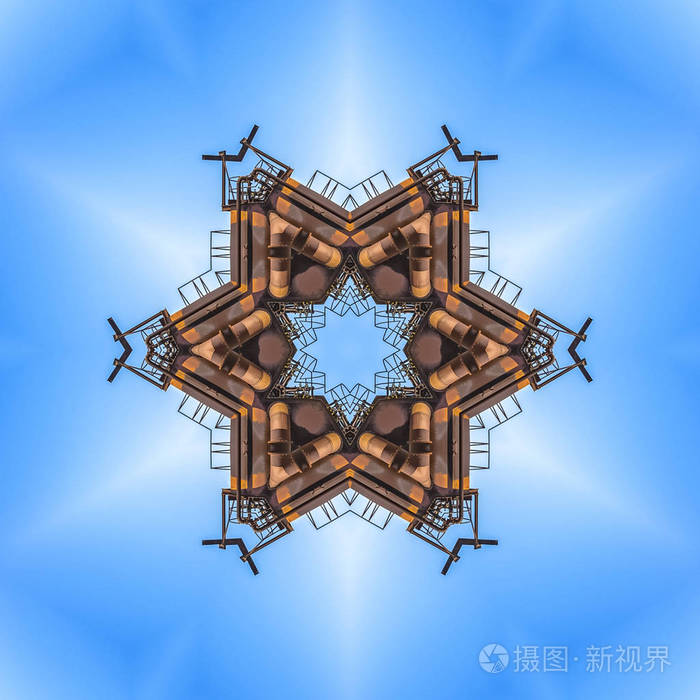 镜像对称反射轴上的几何万花筒图案.