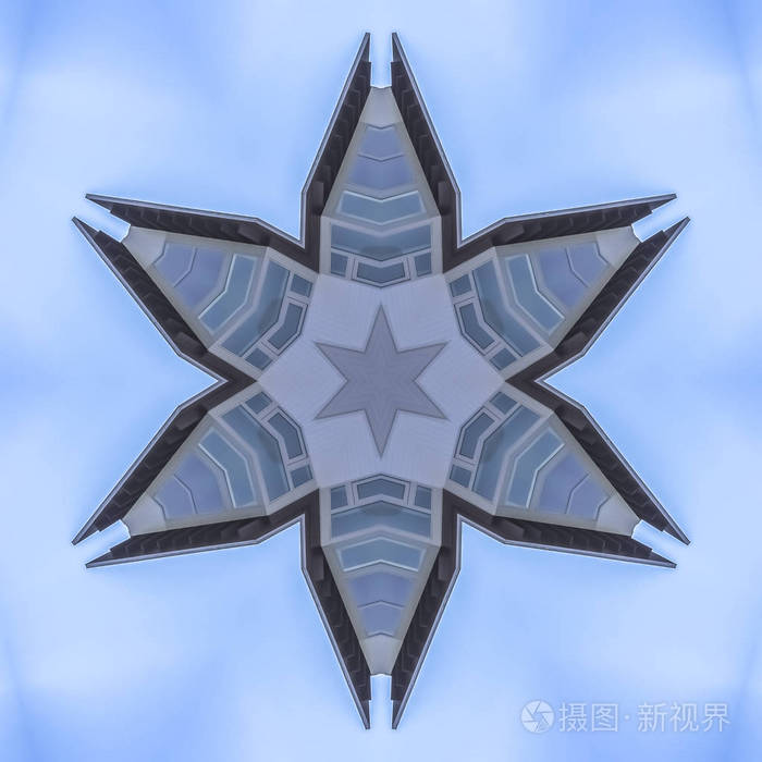 镜像对称反射轴上的几何万花筒图案.