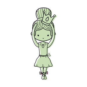 彩色女孩跳舞芭蕾皇冠设计矢量插图