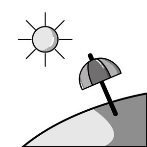 灰度岛与太阳天气和伞开矢量插图
