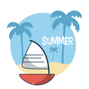 夏季和海滩卡通矢量图平面设计