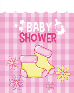 婴儿淋浴卡，可爱卡通矢量插图设计