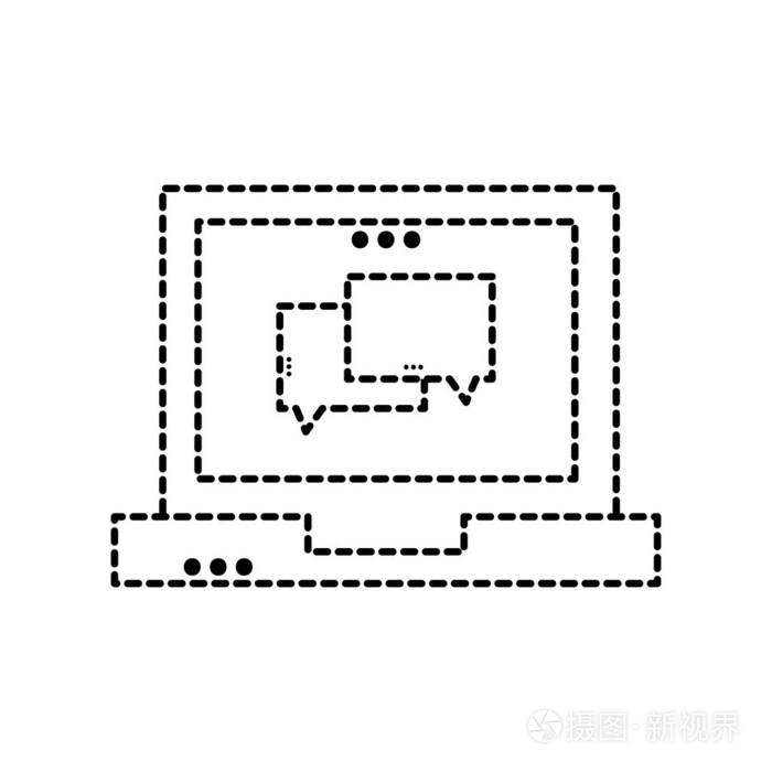 笔记本电脑内部的聊天气泡技术矢量图