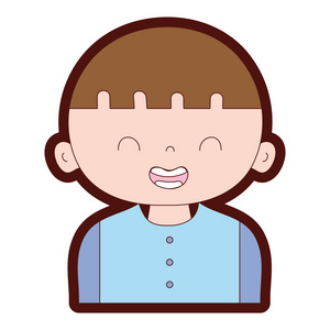 线色微笑男孩与头发和t恤设计矢量插图