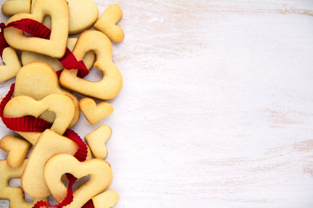  Valentines Day food on the white wooden table Top View Copy Sp