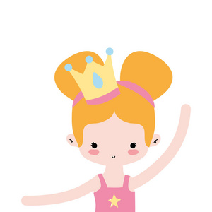 女孩练习芭蕾，有两个包子头发和皇冠矢量插图