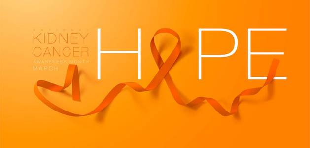 国家肾癌宣传月。橙色丝带隔离在透明背景上。海报矢量设计模板。插图