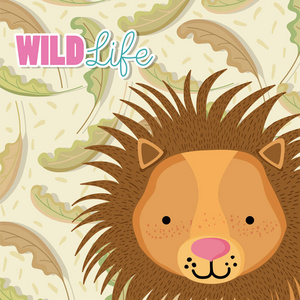 狮子野生动物可爱卡通矢量插图平面设计