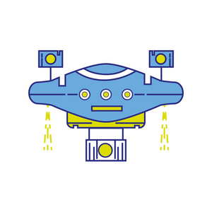 全彩色技术无人机与螺旋桨和数码相机矢量插图