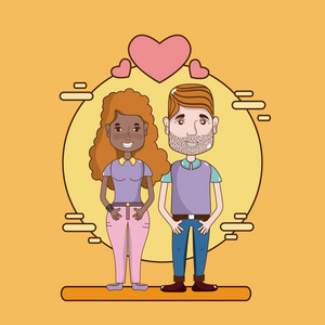 可爱有趣的情侣卡通爱情黄砖背景矢量插图平面设计