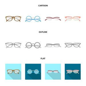 眼镜和框架标志的矢量插图。收集眼镜和附件矢量图标的股票