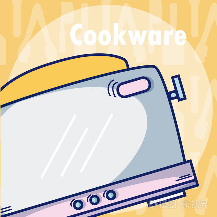 烤面包机厨房设备卡通用具矢量插图平面设计