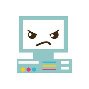 五颜六色的愤怒和可爱的计算机技术Kawaii矢量插图