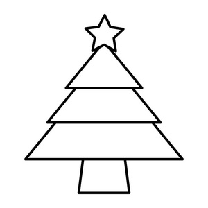用星型装饰矢量插图绘制的松树线