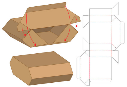 箱体包装模切模板设计。 3D模拟