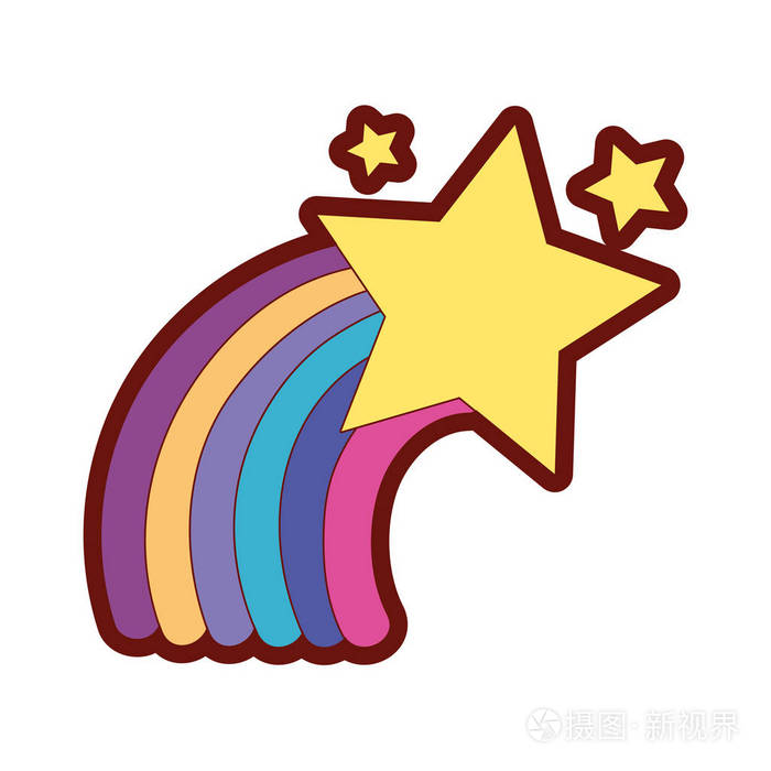 线条色彩天空中明亮的彩虹与星星设计矢量插图
