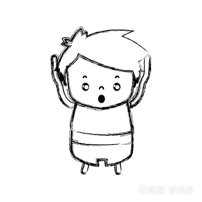 有发型设计和恐惧脸矢量图的身材男孩插画-正版商用图片18tkf6-摄图新