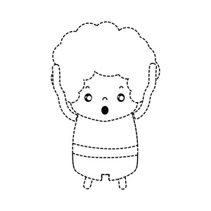 卷曲的头发的男孩虚线形状的男孩,卷曲的头发,害怕的脸矢量插图照片