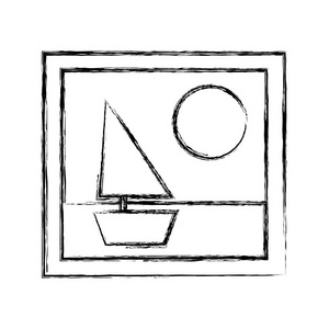 图框图片与船舶和太阳设计矢量插图